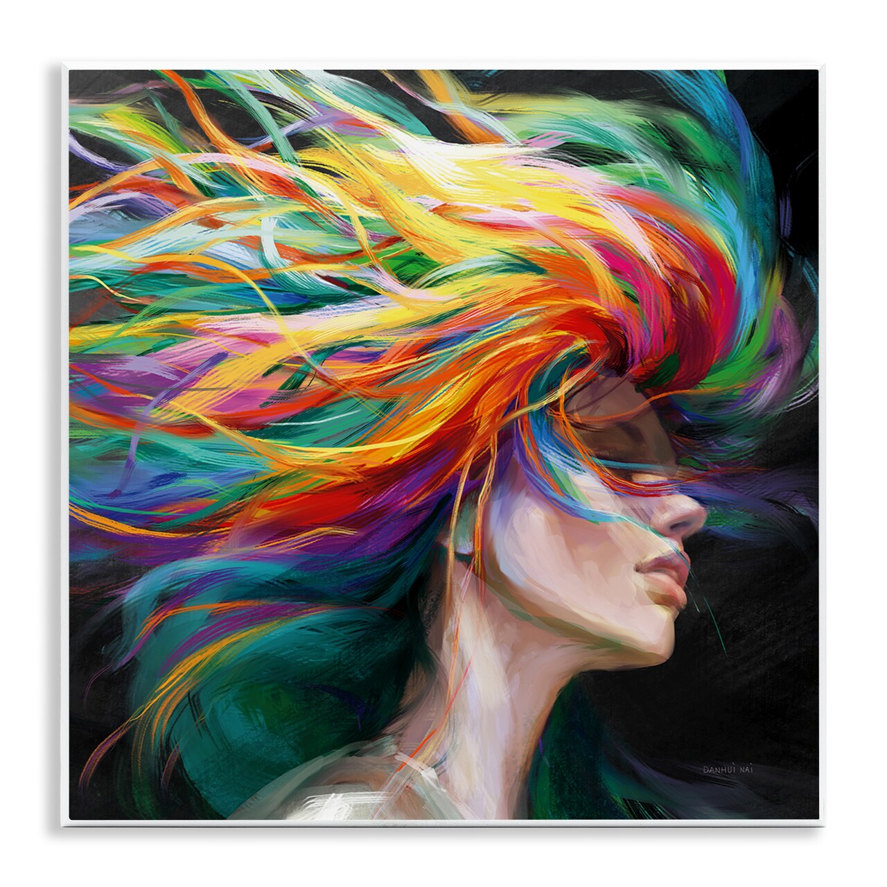 Stupell Industries Woman with Rainbow Hair Wall Plaque Art Design by Danhui Nai
